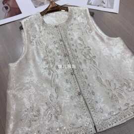 批发新中式工艺提花南油品质超钉珠金银重工女马甲背心绣花皮