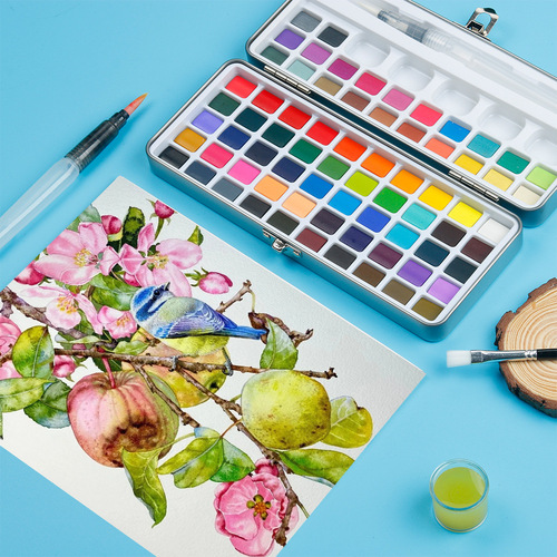Cross-border hot selling 50/72/90/100 colors portable solid watercolor set metallic pearlescent art painting pigments