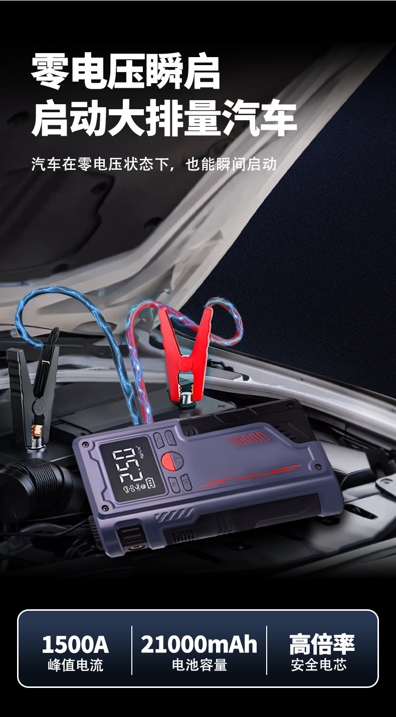 Inflator Pump, Car Emergency Ignition, Lighting and Inflating All-In-One Machine, Car Air Pump, Portable Power Bank