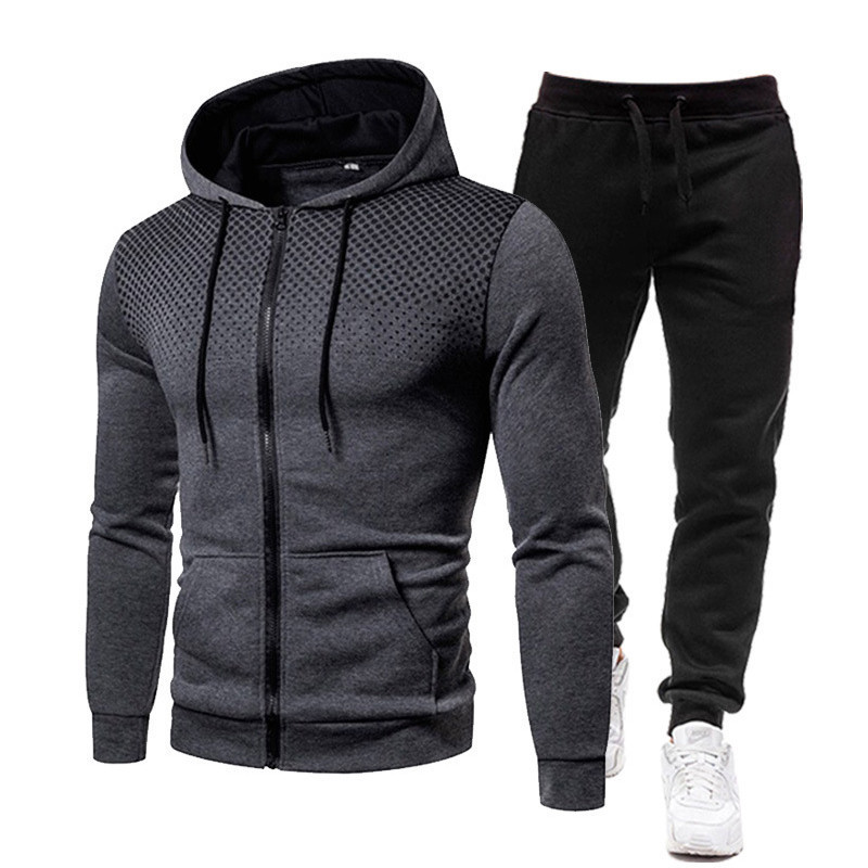 2023 new polka dot print solid color zipper suit autumn and winter fleece-lined men's and women's sports hoodie sweatshirt sweatpants