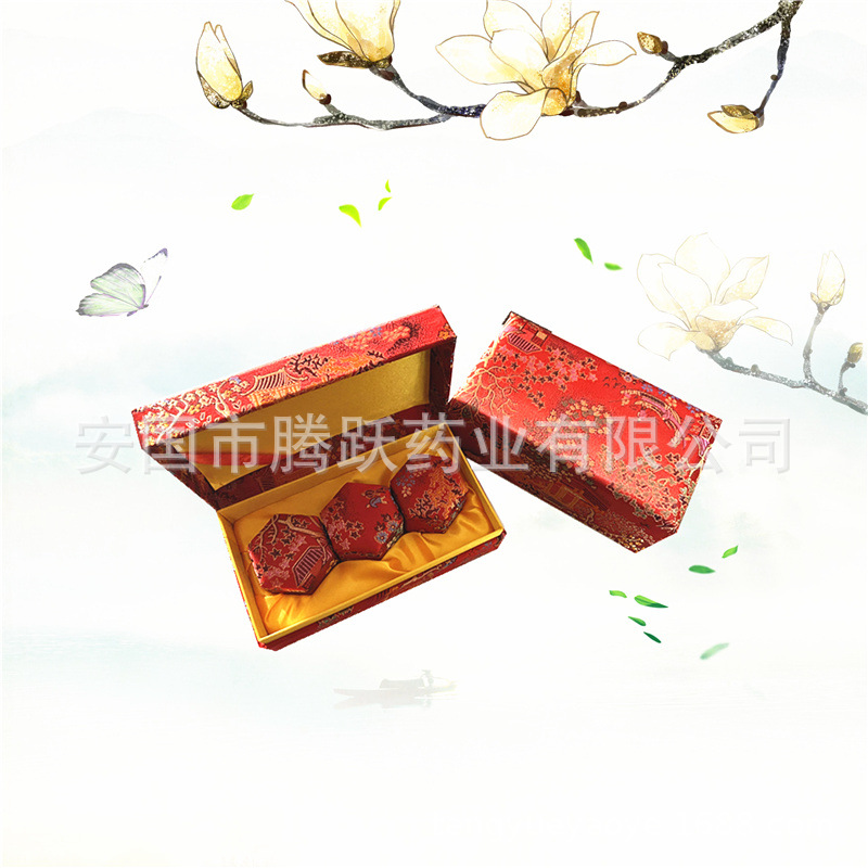 Red Brocade Hexagonal Gift Box Empty Jewelry Packaging Box specifications