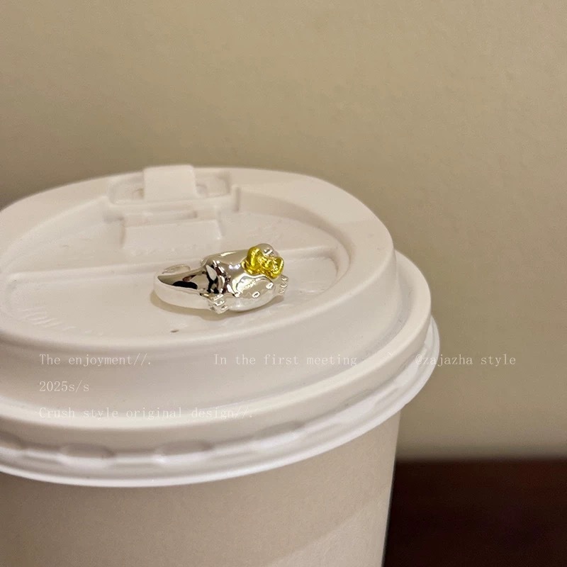 粉色kt小雏菊开口戒指女韩系甜美可爱小众设计食指戒卡通童趣指环|undefined