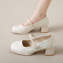 新中式夏季新款浅口单鞋女春秋款法式玛丽珍鞋粗跟一字扣方头S