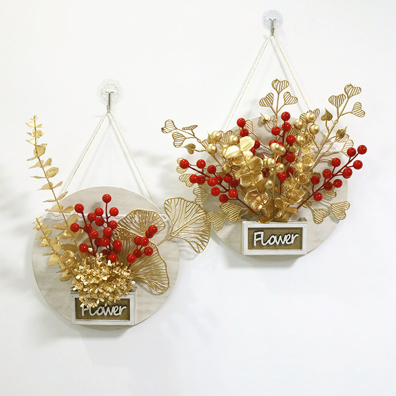 Año Nuevo redondo de madera colgante de pared sala de estar colgante de decoración de pared enchufe rico fruta roja bayas nueva casa regalo