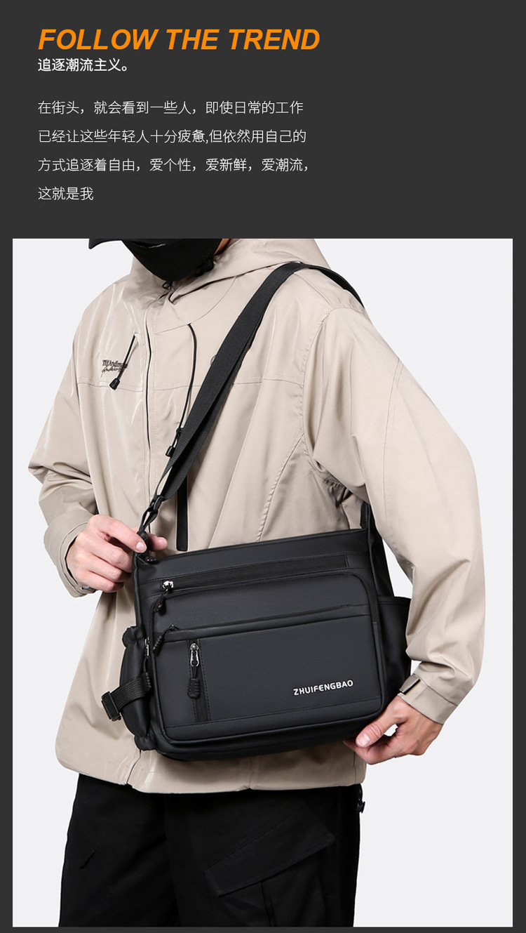 Cross-border men's single-shoulder bag, multi-layer large-capacity crossbody bag, fashionable and lightweight motorcycle bag, travel water-resistant small backpack Item Picture