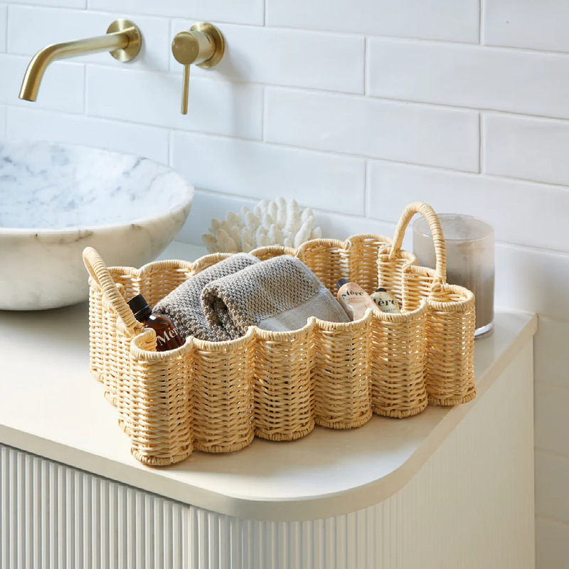 Fabricantes al por mayor cestas de tela artesanal de caña natural baño sala de estar cosméticos de mesa de café cestas de almacenamiento