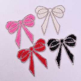 珍珠蝴蝶结烫钻图案贴衣服包帽子diy配饰补丁贴水钻烫图立体烫钻