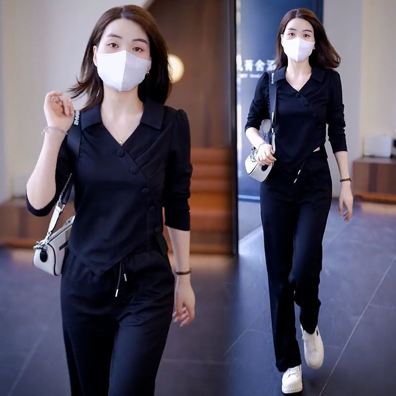 休闲运动服套装女士2025春秋装新款时尚洋气减龄卫衣阔腿裤两件套|undefined