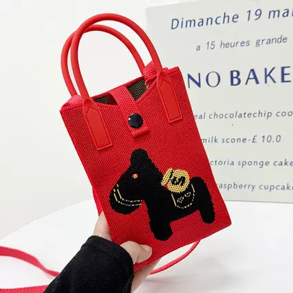 新年包包马年新款红包针织手提包斜挎小包手机包红色喜庆新年挎包