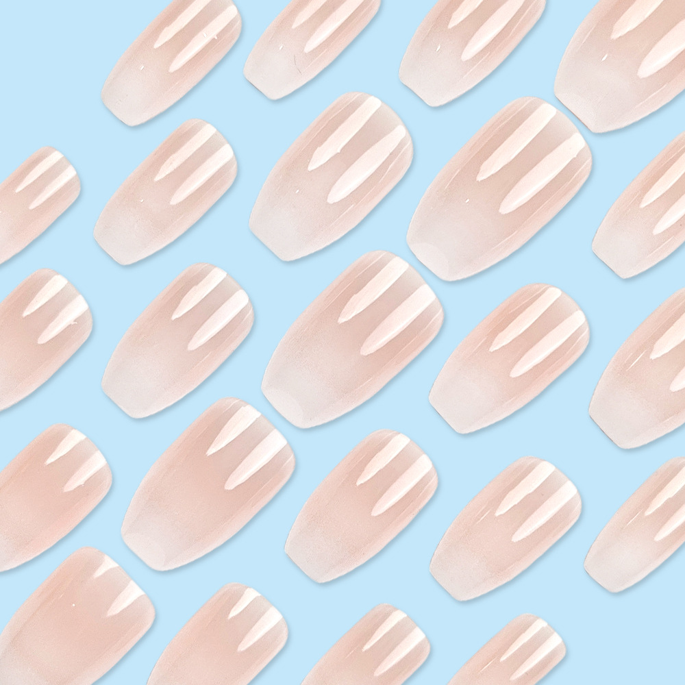 Uñas de uñas degradadas en blanco y rosa, uñas de tubo blanco simple, parche de uñas, uñas de venta caliente transfronteriza