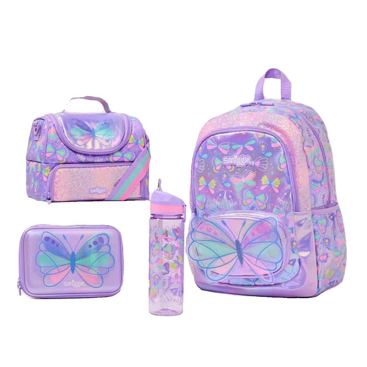 Australia smiggle mochila escolar de gran capacidad ligero niña estudiante de escuela primaria dibujos animados mariposa bolsa de comida mochila caja de lápices
