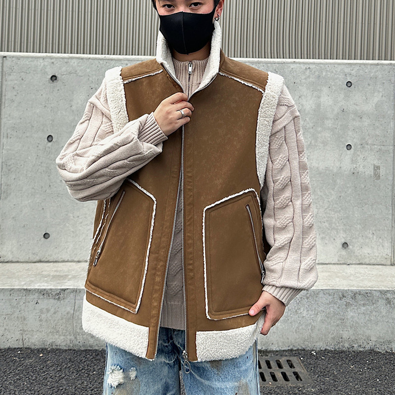 Reversible Pu Leather Vest Men's Winter New Men's Casual Fleece-Lined Men's Warm Jacket Men's Jacket Trendy