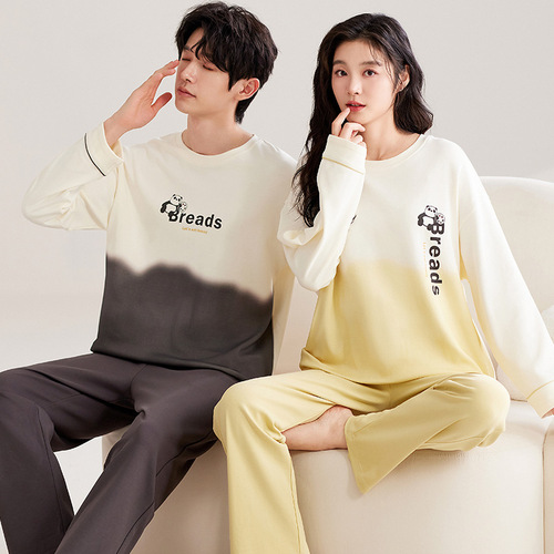 2025 Couple Pajamas for Women, Spring & Autumn – Simple Long-Sleeve Design | Unisex Home Wear | Thin-Style Cartoon Set