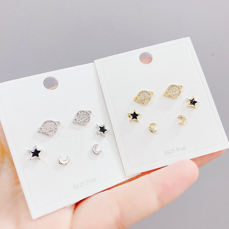 Fashion Star Copper Ear Studs Plating Inlay Zircon Copper Earrings 3 Pairs display picture 1