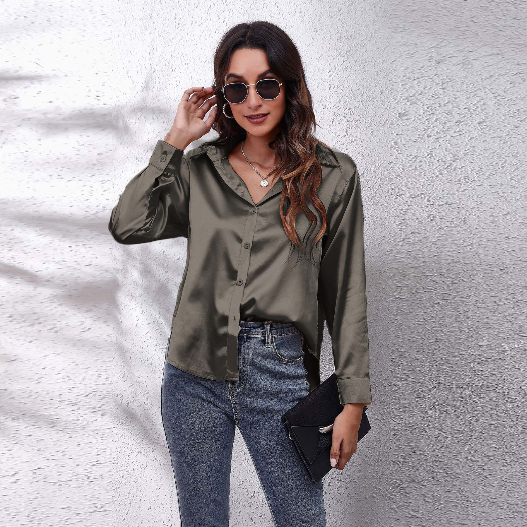 23 Colors, 7 Sizes In Stock, Satin Silk Long-sleeve Shirt, New Style, European And American Foreign Trade_ecoleips.com