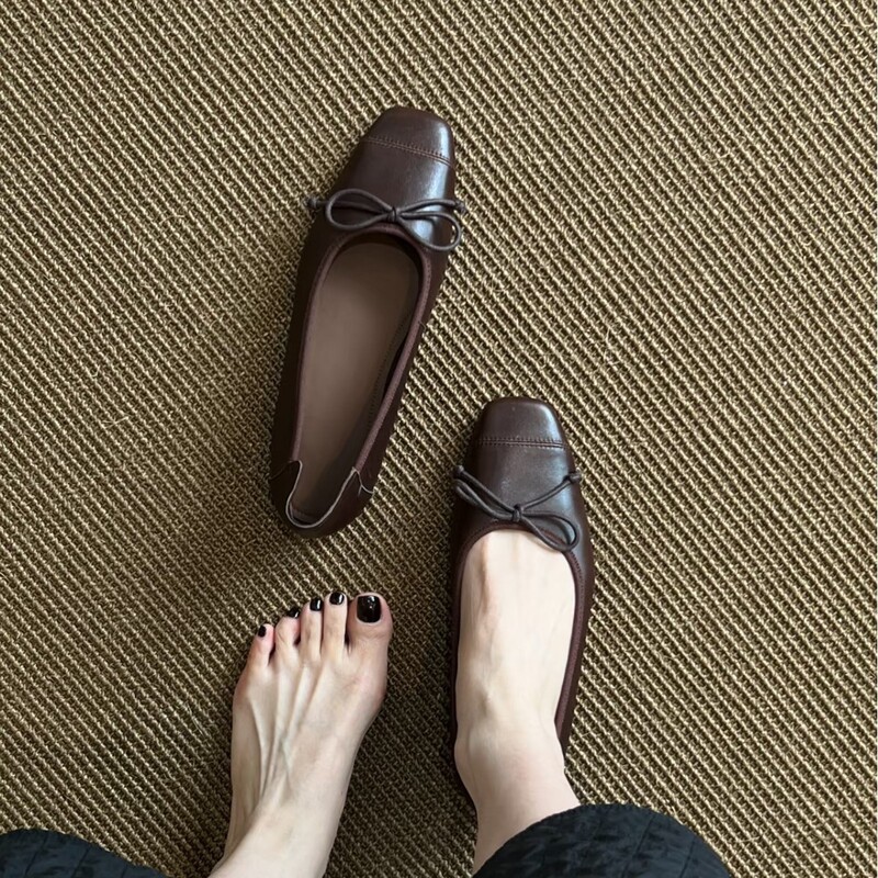 超软羊皮~真皮法式单鞋女平底温柔晚晚鞋蝴蝶结芭蕾鞋软底蛋卷鞋|undefined