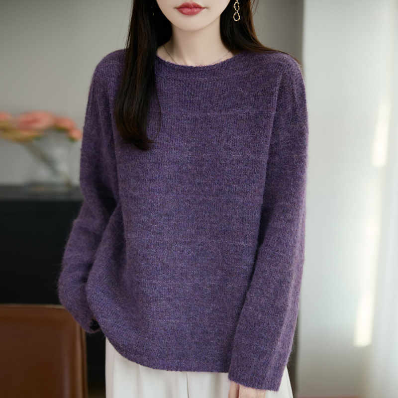 慵懒风秋冬新款毛衣女打底衫宽松洋气时尚简约圆领针织衫上衣女装