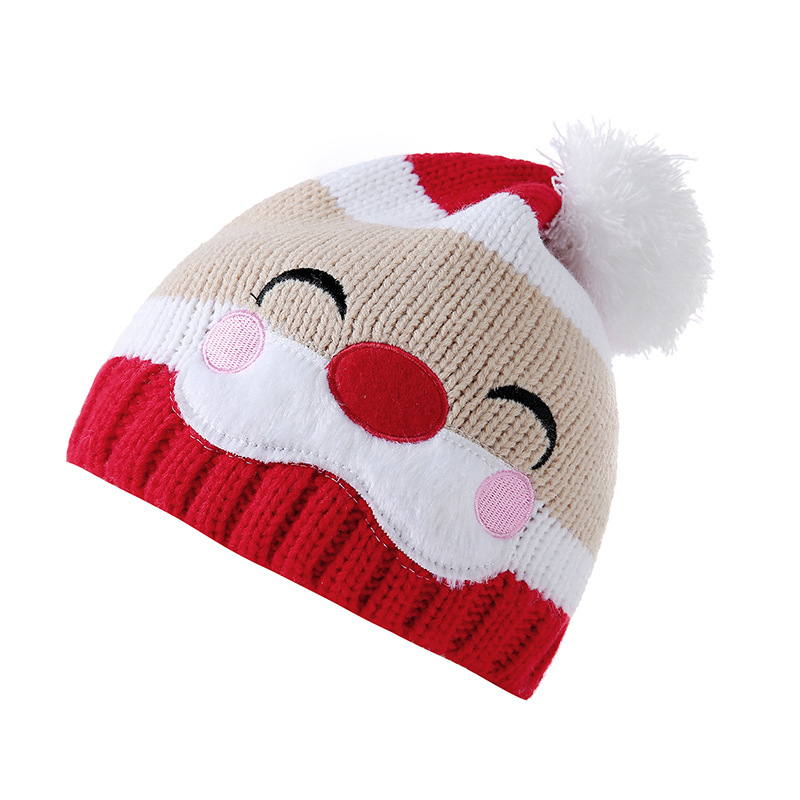 工厂儿童秋冬跨境货源新款圣诞老人针织帽 圣诞节创意礼品毛线帽