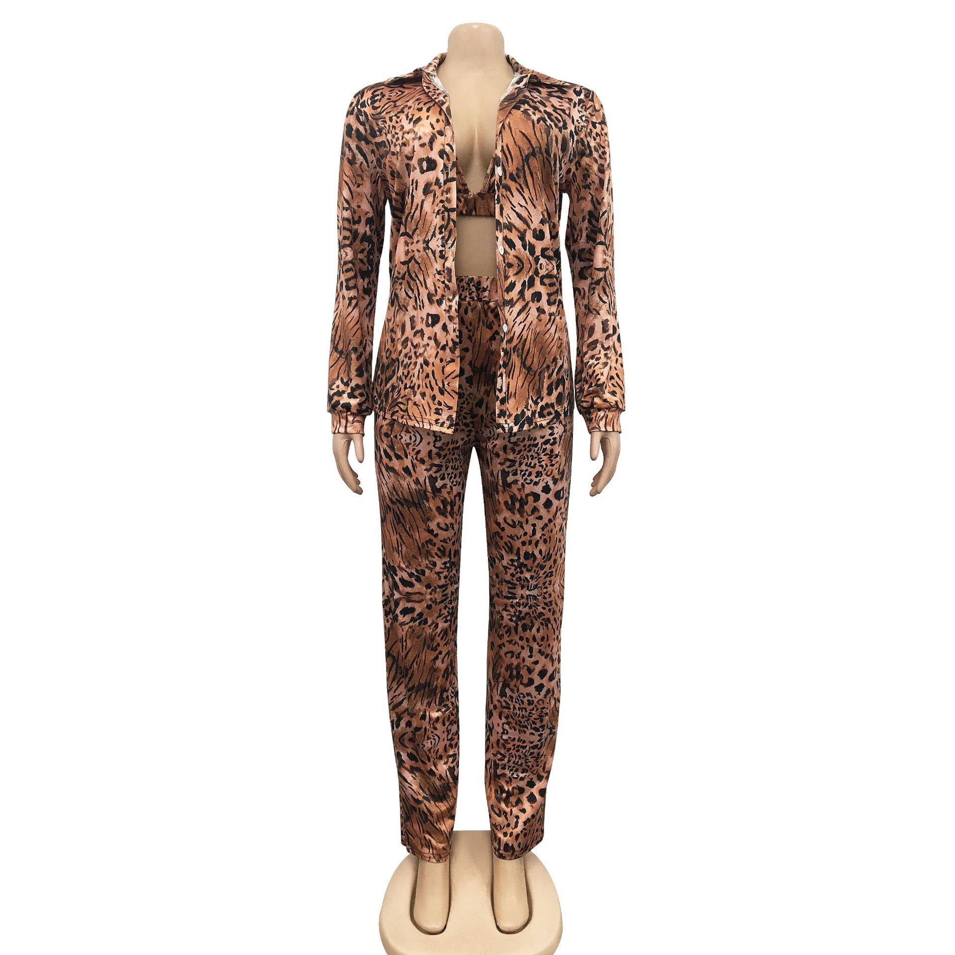 Women's Pant Set With Long Sleeved Collared Jacket And Trousers_voghion.com