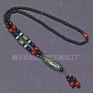 Xizang Nine Eyes Bead Necklace Woolen Chain Agate Necklace Ethnic Style All-match Pendant Unisex Bead Necklace
