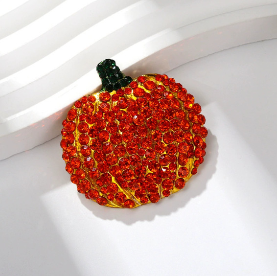 Halloween Pumpkin Brooch European and American Fashion Full Diamond Fruit Easter Decoration Pin Jewelry High-End Corsage