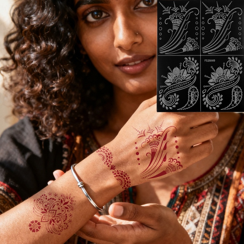 Henna Tattoo Template, Hollow-Out Spray-Painted Stickers, Ethnic Style Patterns for Hands and Feet, Nail Art DIY Tattoo Stickers
