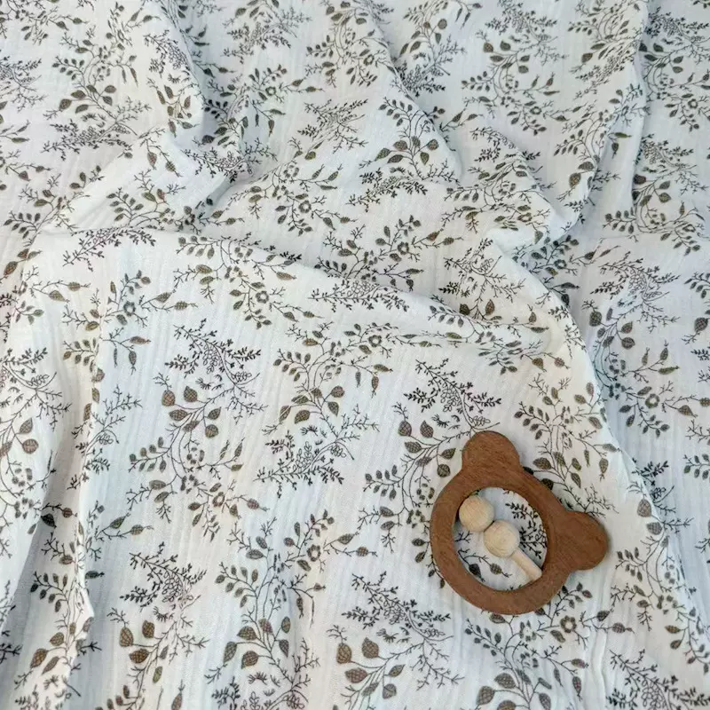 日韩系全棉皱皱纱7A级抗菌面料印花褶皱双层绉布棉布料母婴棉纱布