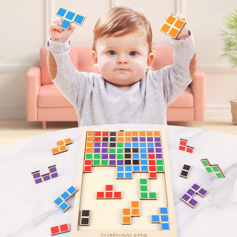 Bloques de construcción de Tetris multifuncionales para niños Puzzle Cube 3D ensamblados bloques de construcción de educación temprana rompecabezas de madera