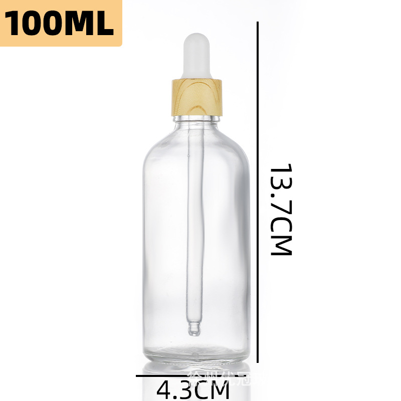 Botella de esencia a prueba de luz con tapa de imitación madera, botella de aceite esencial, botella cuentagotas de vidrio de 5-100 ml, botella para productos de cuidado de la piel, cosméticos