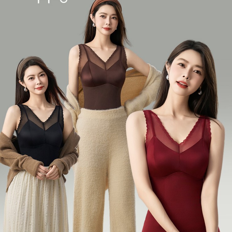 New down Patch Thermal Vest Double-Sided Velvet Skin-Friendly Slim Fit Seamless Lace Satin Inner Wear Outer Wear Underwear