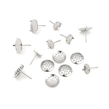 跨境不锈钢圆形四爪莲蓬耳钉配圆网盖托 时尚diy手作耳饰材料配件