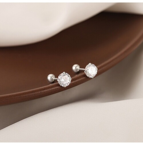 Sparkling Diamond Double-Head Ear Pin S925 Silver Needle Ear Bone Stud Screw Lock Silver Earrings Sleep Proof Removable Ear Piercing Jewelry