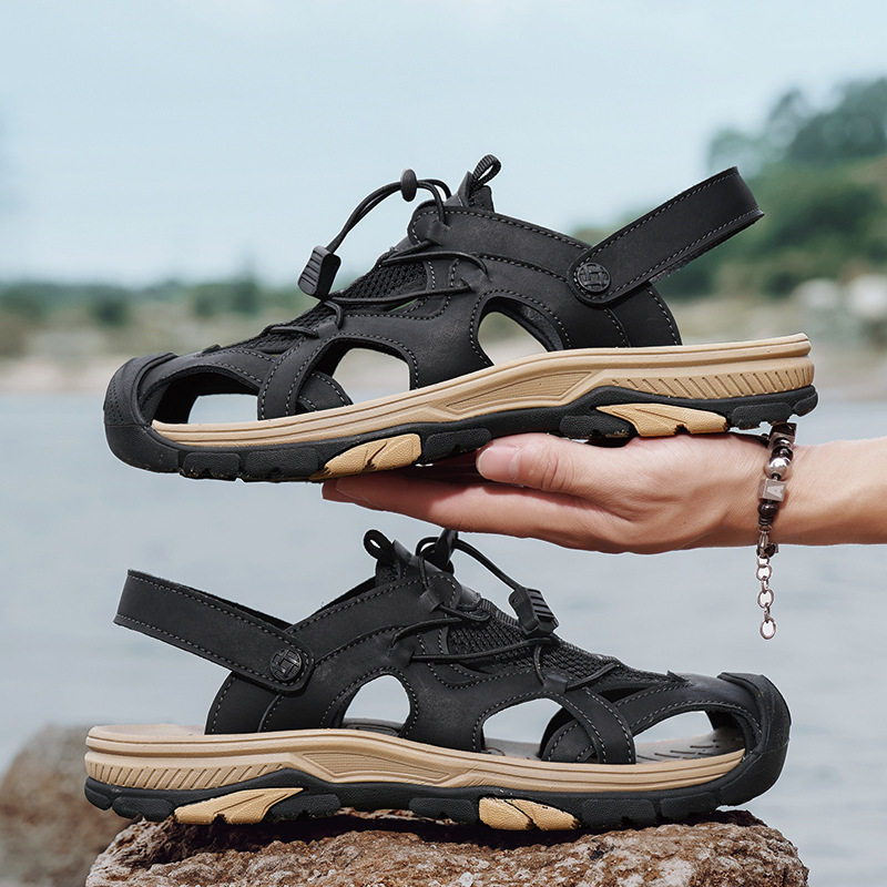 Summer Elastic Band Men's Sandals, Fashionable Outdoor Closed-Toe Beach Sandals, Non-Slip Sole, Breathable Slip-On Men's Driving Shoes Summer Elastic Band Men's Sandals, Fashionable Outdoor Closed-Toe Beach Sandals, Non-Slip Sole, Breathable Slip-On Men's Driving Shoes