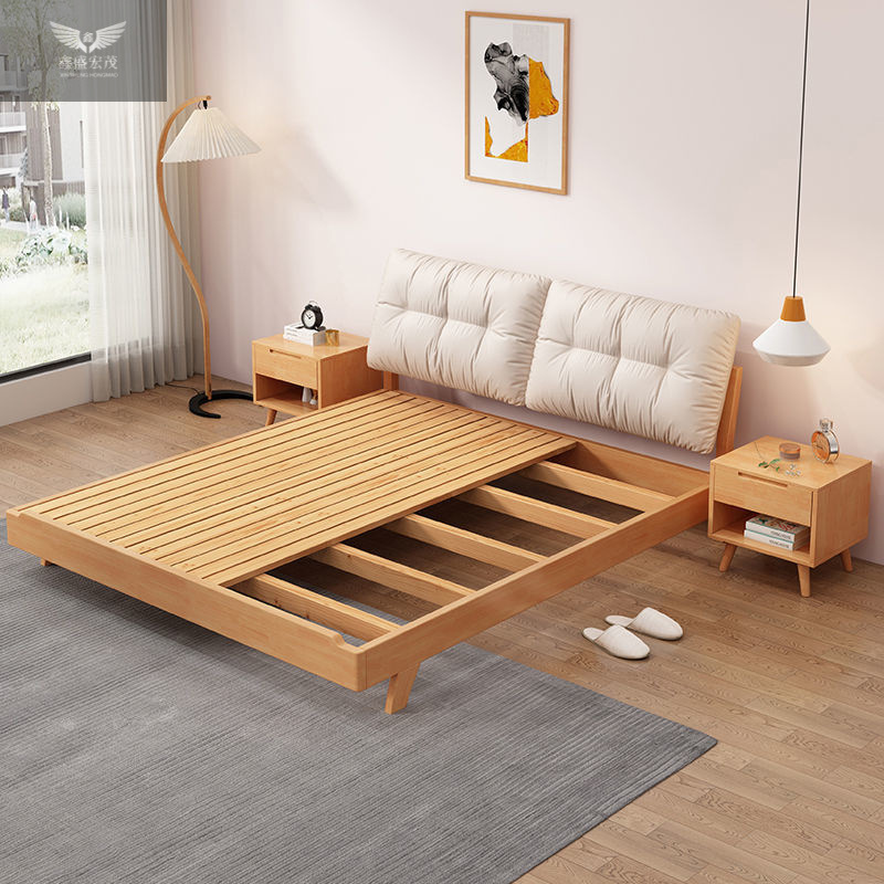 Cama de madera sólida nórdica 1.5m cabecera de cama doméstica cama de madera de cera blanca cama de roble original cama doble 1.8m 1.2m