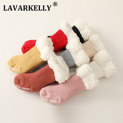 2021 Winter Ultra Thick Lamb Wool Children's Floor Socks with Grooves Solid Color Fleece Baby Socks Non-slip Baby Floor Socks