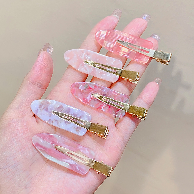新しいピンクの酢酸の無痕のヘアピンのアクリルのアヒルの口は少女のヘアピンの甘い前髪の砕毛クリップの髪飾りを挟みます。|undefined