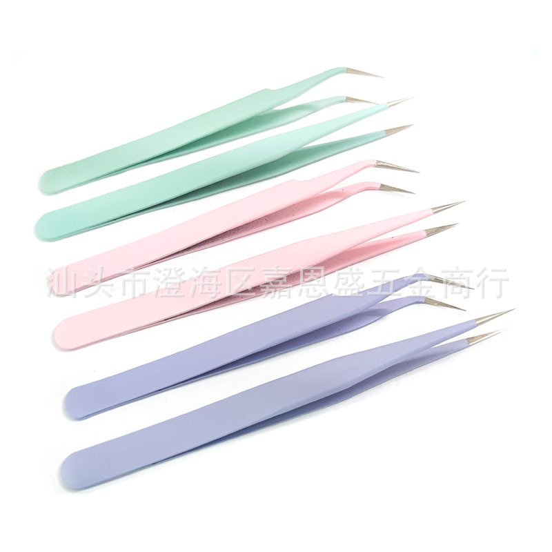 不锈钢精密镊子防静电1.5厚彩色尖头弯头马卡龙粉色睫毛手工 手账
