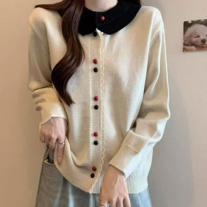 2025新款秋冬款韩系复古圆领毛衣外套女小个子设计感针织开衫短款|undefined
