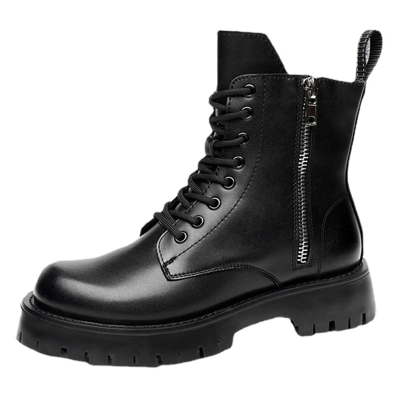 Trendy Brand Soft Leather Martin Boots Men's High-top British-style Mid-top Leather Shoes Men's Boots Winter Thick-soled fleece-lined Warm Cotton Shoes
