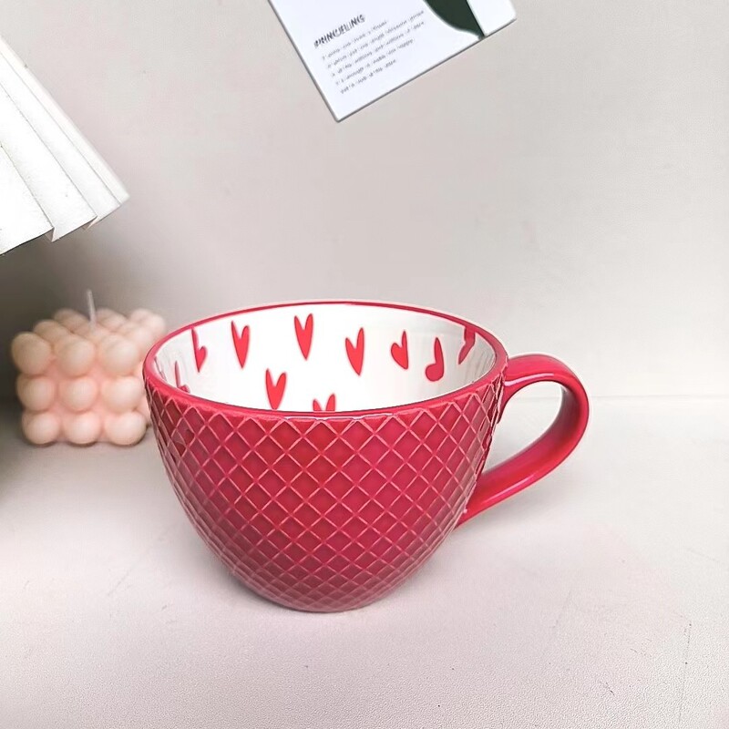 小清新北欧風陶磁器手描きカップオート麦牛乳コーヒーカップ模様彫刻カップ個性電子レンジ微瑕|undefined
