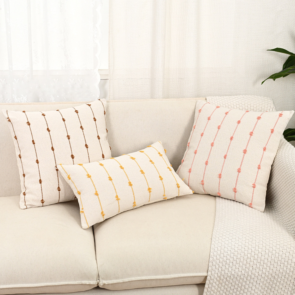 Cross-Border Scandinavian Ins Vertical Strip Cut Flower Pillow Cover Bohemian Living Room Sofa Cushion Cover Home Fabric Decoration
