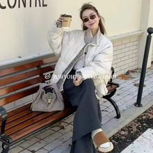 时尚拼接针织假两件羽绒服女欧货2025秋冬新款90白鸭绒面包服外套