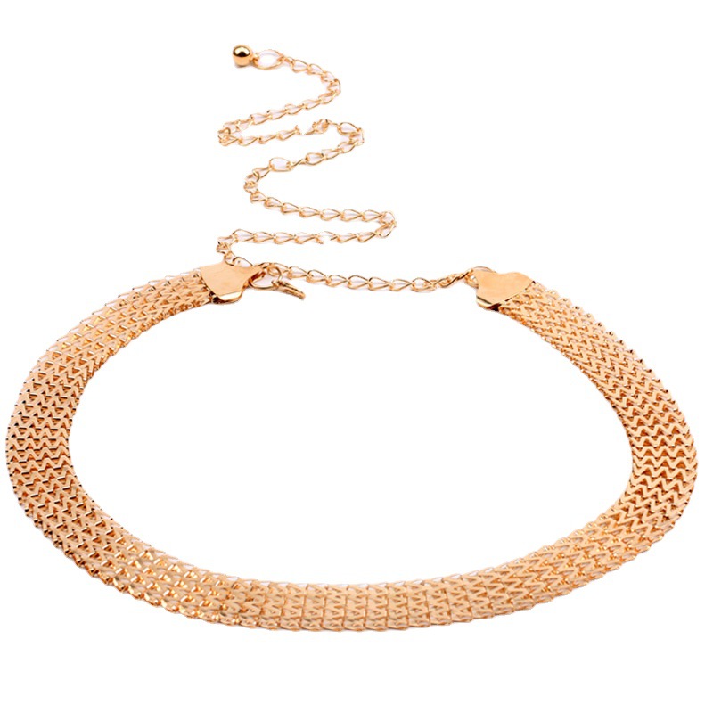 Metalen golfpatroon geweven tailleband, brede damesketting, decoratieve tailleketting, minimalistische jurktailleband, metalen tailleketting_voghion.com