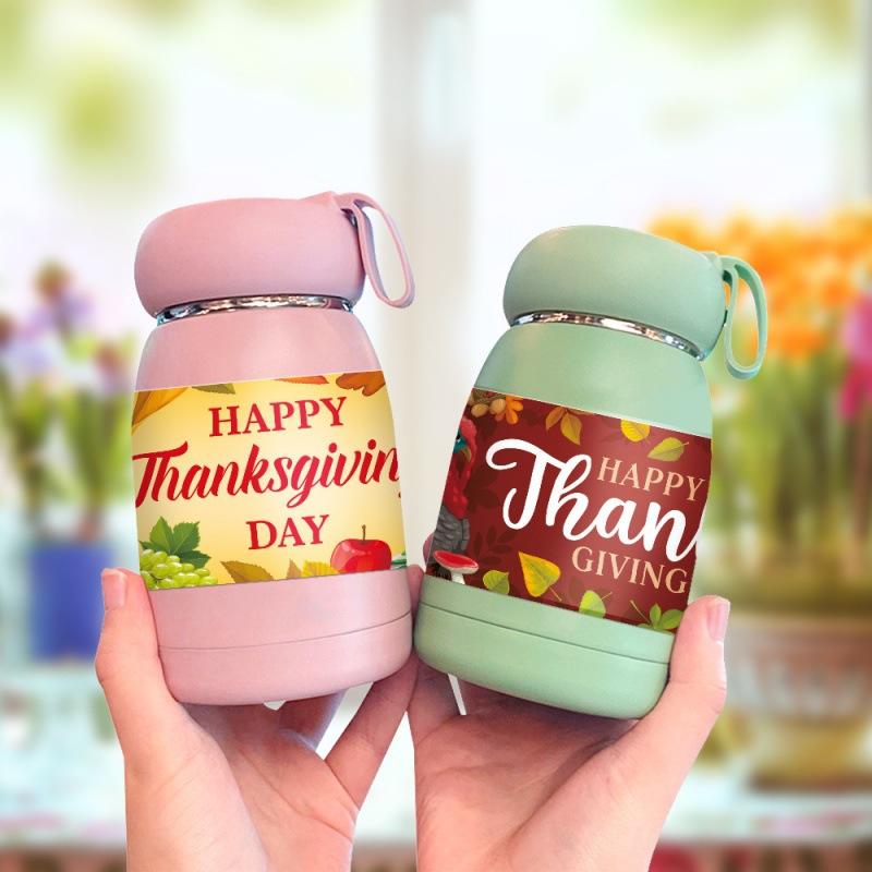 Nuevas pegatinas de acción de gracias transfronterizas happy thanksgiving pegatinas pegatinas de botella de agua de fiesta de otoño