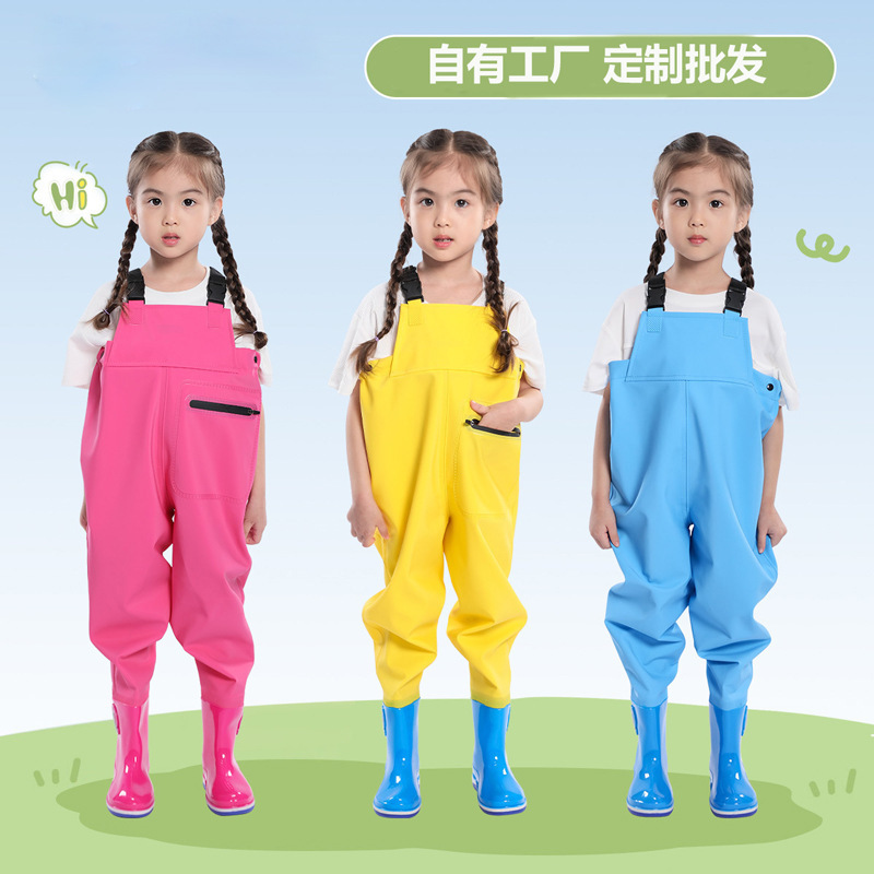 Children's Waders, Pvc Leather One-Piece Full-Body Water Pants, Fishing Suit, Waterproof Clothing for Kids Playing in Water and Wading Children's Waders, Pvc Leather One-Piece Full-Body Water Pants, Fishing Suit, Waterproof Clothing for Kids Playing in Water and Wading