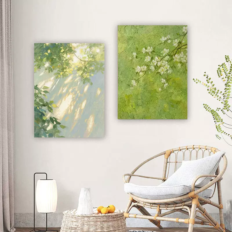 植物治愈艺术客厅装饰画油画光影风景小众高级卧室玄关摆挂画批发