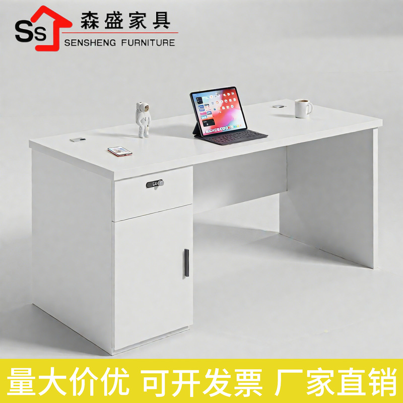 Single-Person Office Desk with Drawers, Office Strip-Shaped Commercial Combination Desk with Password Lock, Staff Workstation Computer Desk with Screen Partition