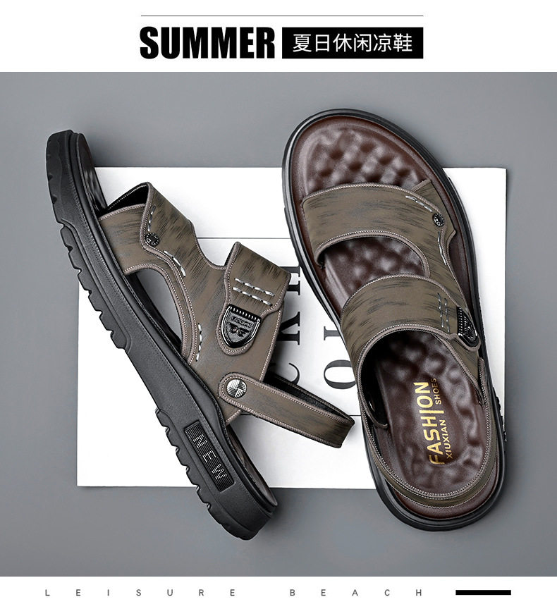 Dép sandal nam quai ngang hở ngón đế dày lót cao su mềm, đi ngoài trời và đi biển — QS991 màu kaki, QS991 màu đen chi tiết 15