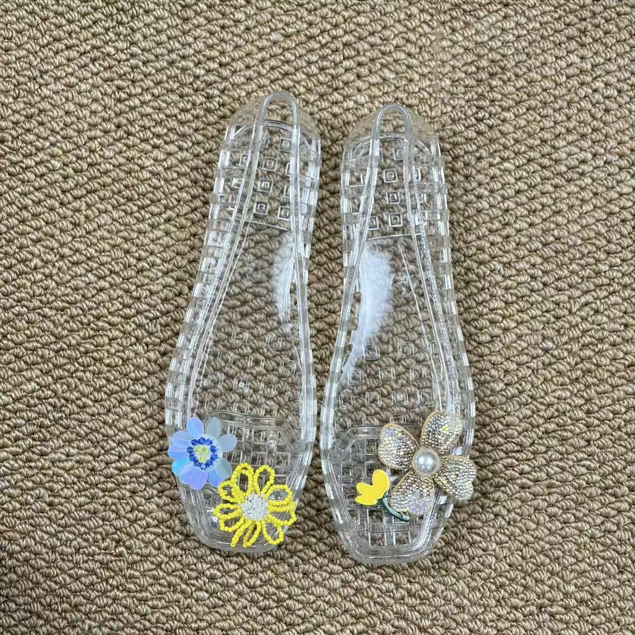 Sandalias de Gelatina con Flores PVC Secado Rápido Transpirable