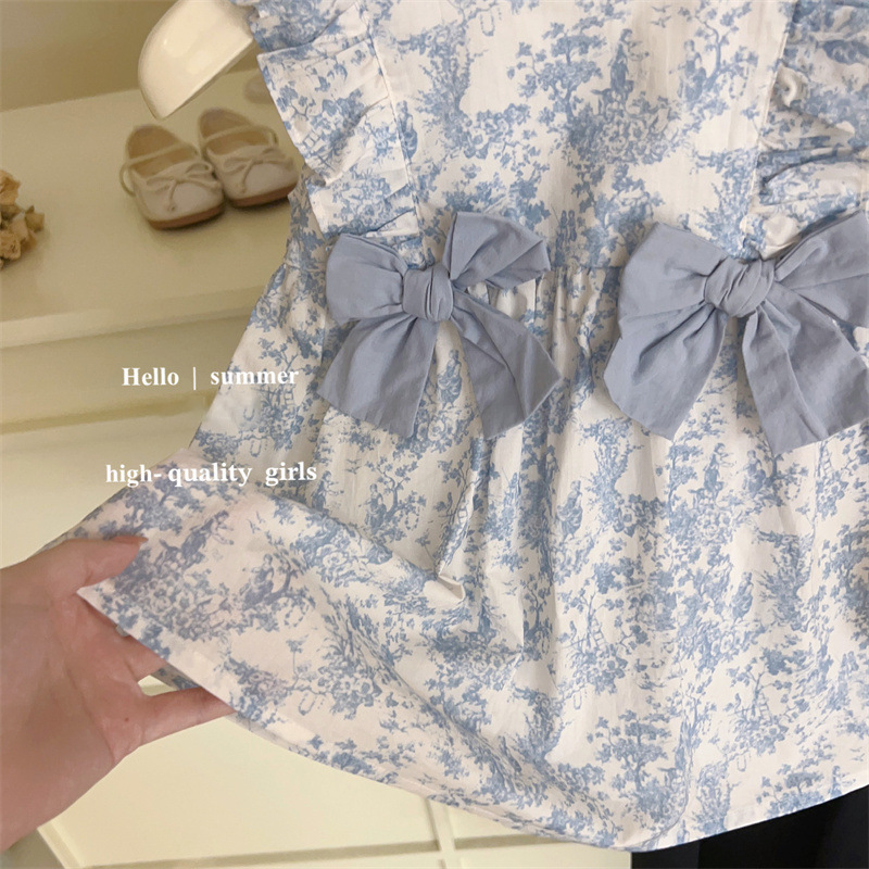 Xianning Seven 2025 niñas francés retro vestido floral verano nuevo vestido de princesa con lazo de moda para niños